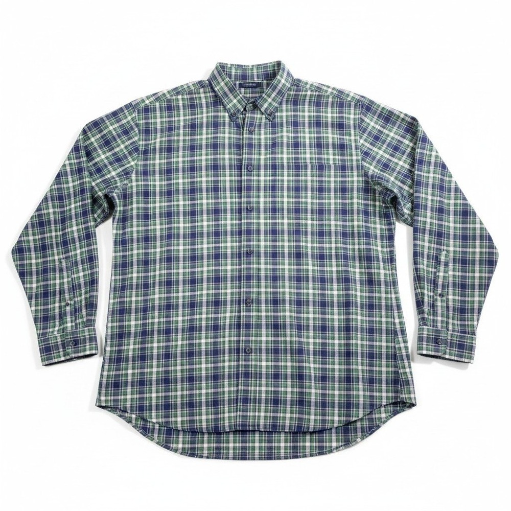 Eddie Bauer Mens XL Relaxed Fit Plaid Flannel Shirt Green Navy Blue Long Sleeve